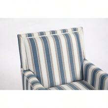 Upholstered Accent Chair, Vintage Armchair With Blue And White Striped Linen Fabric And Nailhead Trim For Living Room-198 - Multicolor - View 7