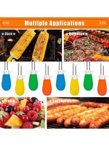 8 Pieces/4 Pairs Corn Clips, Stainless Steel Corn Cob Clips, Corn Cob Skewers, Corn On The Cob,For Grilling Double Pin Sweet Corn Clips, Interlocking Design Corn Skewer Forks, For Home Cooking Grilling, 4 Colors