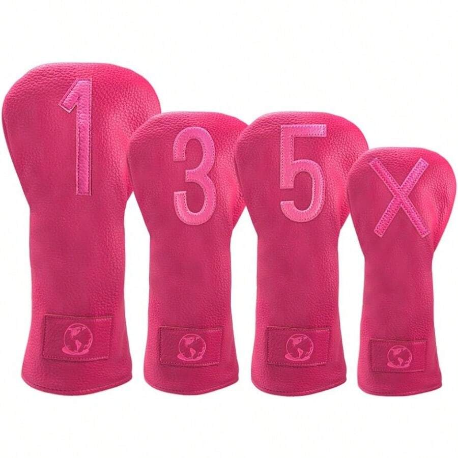 Premium Golf Club Head Covers Set Of 4 Fits Drivers Fairways Hybrids 1 3 5 And X - Pink - View 1
