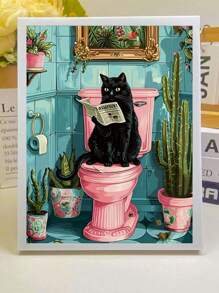1pc Diamond Painting Kit, Black Cat On Toilet, Full Drill Diamond Embroidery Kit, Cross Stitch Diamond Painting Mosaic Decorative Gift, Birthday Present, Suitable For Adults Beginners, Home & Room Wall Decor