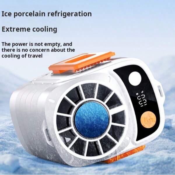 1pc Ice-Cooling High-Speed Waist-Hanging Fan With USB Charging, Portable Outdoor Cooling Worksite Clip-On Waist Fan. Features A 6000mAh Large-Capacity Battery, 5-Speed Wind Adjustment, 2-In-1 Charging And Cooling Functionality (Dual-Purpose Device). Equipped With Night Lighting, Universal Type-C Charging Port, Portable Smart Clip, Digital LED Display, And Real-Time Speed/Battery Level Indicator With Numerical Readout.