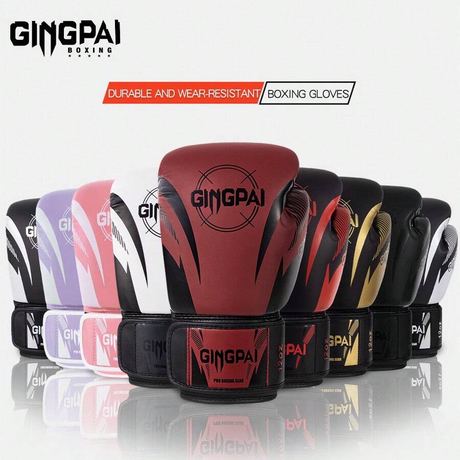 GINGPAI 成人及青少年专业拳击手套，男女通用加厚泰拳训练手套，适用于训练和实战