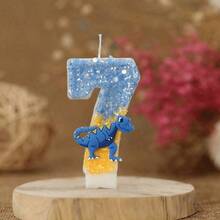 1pc Blue Dinosaur Numeral Candle, Cake Numeral Glitter Candle, Dinosaur Theme Birthday Party Jurassic Jungle Theme Cake Hat Anniversary Party Decor, Halloween, Ghost, Autumn, Holiday, Winter, Holiday, Festival, Room Decor, Gift, Birthday Candle, Birthday Decor, Happy Birthday, Cake Candle, Room Decor