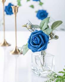 25Pcs Artificial Roses Flowers Fake Roses With Stems Real Touch Foam Flowers For DIY Wedding Bouquet Baby Shower Centerpiece Floral Arrangement Party Home Decor(Dark Red) - Royal Blue - View 5