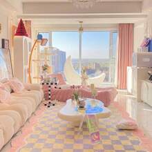 1 块波浪边格子仿羊毛地毯、家居装饰地毯、粉色格子仿羊毛地毯、蓝色格子仿羊毛地毯、地毯、地毯、客厅地毯、厨房垫、卧室地毯、浴室垫、卧室地毯、房间装饰、可洗地毯、走廊地毯、波西米亚风格地毯、厨房地毯