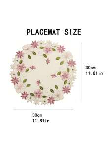 4 件套刺绣镂空亚麻餐垫，粉色花卉刺绣设计餐垫，适合日常使用、婚礼、派对装饰，耐热 - 淺粉色 - 查看 3