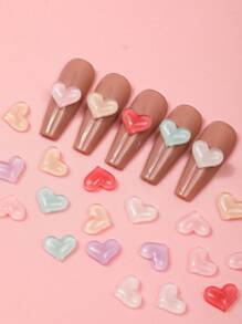10 Pieces Of Mixed-Color Heart-Shaped Nail Art Accessories, Dopamine Resin Three-Dimensional Nail Art Pendants, DIY Wearable Nail Material Pack. Simple Style And Versatile, Suitable For Nail Salons