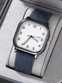 1 pieza Reloj de pulsera de cuarzo clásico y de moda para hombre con correa y esfera cuadrada, diseño minimalista casual, sin caja