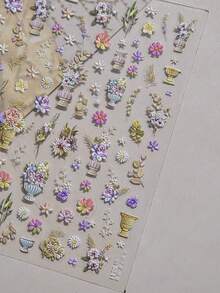 1张复古文艺复兴美甲贴纸 - 天使、花朵、花瓶、相框设计，优雅自粘美甲贴纸，适合DIY和美甲沙龙使用，采用聚酯纤维材质，表面压纹，非常适合嘉年华美甲和礼品，12个月礼物，美甲用品 - 紫色 - 查看 5