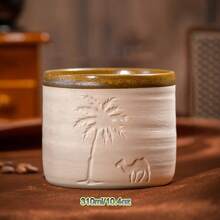 1 Taza de café de piedra de 120ml/250ml/310ml, Taza de té cerámica esculpida a mano de manera creativa, con diseño de árbol del desierto y camello, Apta para tomar té, latte, té, capuchino, cacao, ideal para reuniones familiares y ocasiones especiales, regalo con tema del desierto