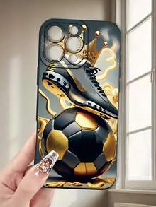Soccer 1pc Black Crown Football Personalized Pattern Full Covered Shockproof TPU Phone Case Compatible With Apple 16/15/14/13/12/11 Pro Max And Series Waterproof Anti-Fall Scratch Resistant,International Version, Not The Domestic Version - Multicolor - View 4