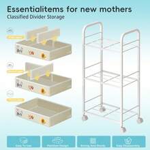 Baby Diaper Cart, 3-Tier Rolling Diaper Caddy For Newborn Essentials Must Haves, Detachable Bedside Cart, Large Capacity Diaper Caddy Organizer - Màu be - Xem 3