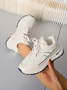 Women Round Toe Fashion Lace-Up Thick Sole Platform Casual Comfortable Running Sneakers