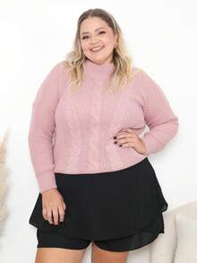 High Neck Braided Knit Blouse - Dusty Pink - View 1