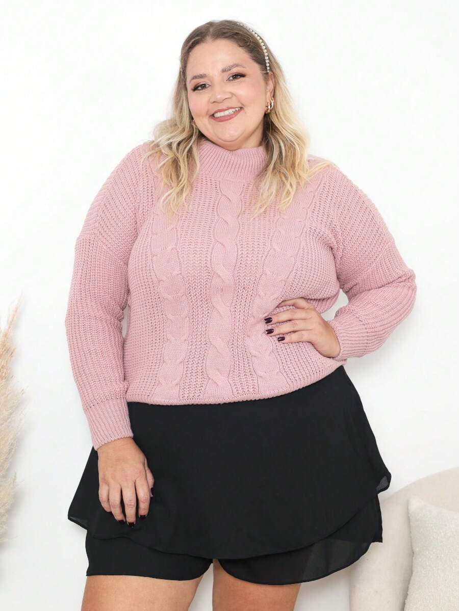 High Neck Braided Knit Blouse - Dusty Pink - View 1