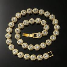 1pc Hip-Hop Style Diamante Linked Chain Necklace, Unisex Daily Accessories