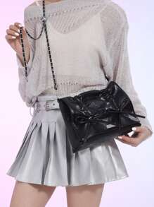 Pale Color Bowknot Chain Strap Flap Cover Shoulder Bag Crossbody Bag