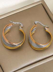 1 par de pendientes de aro colgantes de acero inoxidable con forma de cruz y círculo para mujer, de color oro y plata, con anillos triples retorcidos de dos tonos, para fiesta, club, vacaciones, regalo de Navidad