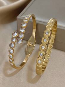 Juego de pulseras de acero inoxidable chapado en oro de 18 quilates con cristales de circonio cúbico para mujeres y niñas, regalo para el Día de la Madre, accesorio para bodas y fiestas, regalo para maestros, graduación, pulsera bohemia elegante para verano, viajes y festivales, para fiestas diarias, accesorios para rave/baile de graduación, joyería dorada amarilla