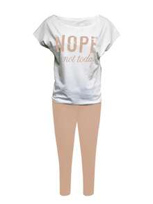 2pcs/Set Casual Letter Print Short Sleeve T-Shirt And Lounge Pants Set - Apricot - View 2