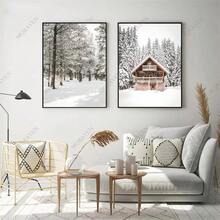 1 pieza /Set de 3 pósters de arte de pared Opcionales con marco Amanecer del viaje, bosque, montaña, lago, cabañas, piñas, invierno, nieve, impresiones en lienzo, pintura de arte nórdico para decoración del hogar