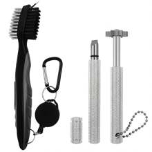 Herramienta afiladora de ranuras de palos de golf, cepillo de golf y limpiador de ranuras con mosquetón retráctil de cremallera de aluminio, afilador de ranuras de golf para cuñas e hierros, ranuras en U y V, accesorios de golf para hombres