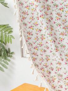 1pc Pink Floral Curtain With Tassels, Suitable For Dining Room, Cafe, Bedroom, Living Room, Kitchen, Year-Round Home Use