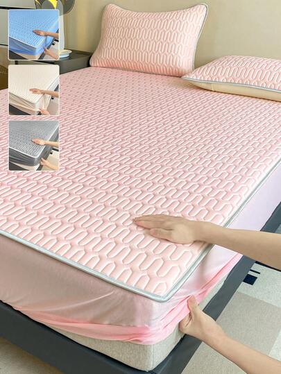 1pc Latex Ice Sensitive Elastic Fabric Soft Non Slip Bed Sheet, Fitted Sheet Comfortable, Lightweight, Breathable, Sweat Absorbing For Bed ,Mattress Protector, Bedspread For Bedroom, Mattress Cover For Comfortable Sleep