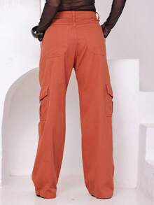 Wide Leg Cargo Jeans - Rust Brown - View 5