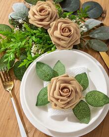 25Pcs Artificial Roses Flowers Fake Roses With Stems Real Touch Foam Flowers For DIY Wedding Bouquet Baby Shower Centerpiece Floral Arrangement Party Home Decor(Dark Red) - Emas Muda - View 2