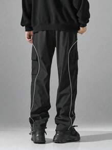 1 pièce Pantalon cargo ample droit avec rayures latérales pour garçons et adolescents, style décontracté, adapté pour l'entraînement et l'extérieur, idéal pour le printemps/l'été/l'automne