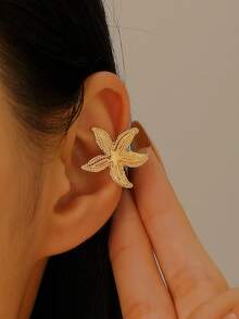 1 件女士朋克个性化月亮太阳海星花夹式耳环，无耳洞时尚珠宝配饰，适合日常佩戴 - 彩色 - 查看 8