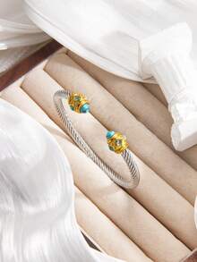 扭曲电缆手镯采用绿松石风格的 18K 镀金不锈钢制成 - 可调节、高光泽、防褪色,适用于女性日常和情人节礼物,理想的友谊珠宝,妈妈,母亲,母亲节,礼物 - 袖扣手鐲 - 查看 26