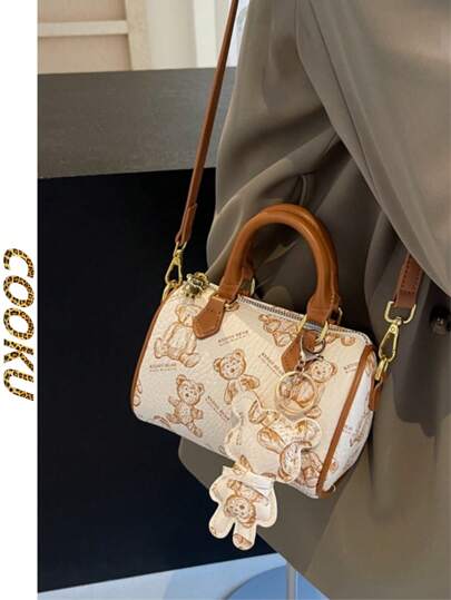 Bolsa feminina com estampa de urso, bolsa tote, bolsa de ombro para compras, uso diário casual