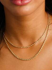 1 Peça Colar de Corrente de Aço Titanium Banhado a Ouro 18K Trançado Elegante, Múltiplos Tamanhos Disponíveis, À Prova d'Água e Resistente à Descoloração, para Mulheres