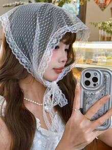 1pc French Lace Floral Bandana, Countryside Style, Sweet For Daily Wear, Travel, Photo Shooting Bandanas Head Bandana Hair Scarf