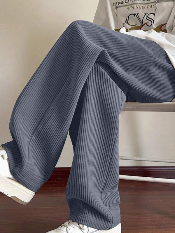 Men's Corduroy Straight Leg Pants, Comfortable Casual Loose Solid Color, Versatile Lifestyle For Spring And Autumn