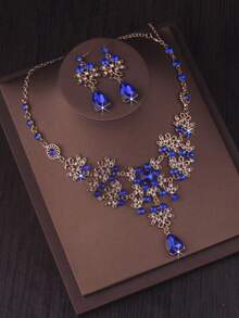 High End And Elegant Bridal Accessories, Wedding Necklace+Pair Of Earrings Set, Navy Blue, Purple, Green, Red Necklace, Bridal Accessories, Wedding Dress, Evening Party Accessories - 項鍊+耳環套裝 - 查看 11