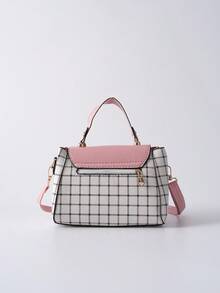 Women's Classic Bucket Bag, All-Match Shoulder Bag, Plaid Pattern Crossbody Bag For Work Gifts - Pink - View 6