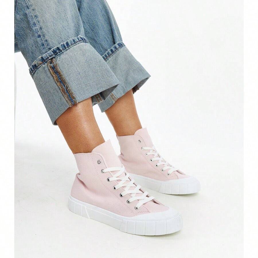 Fashion Versatile Casual Minimalist High Top Canvas Sneakers For Everyday Wear - Pink - View 1