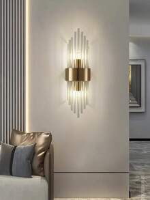 1 pieza/2 piezas Aplique de pared moderno de oro con cristal y base de acero inoxidable de alta calidad para café, sala de estar, dormitorio, decoración del hogar, aplique de pared, lámparas de decoración de habitación