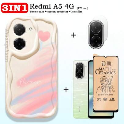 Redmi A5 三合一屏幕保护膜 - 磨砂陶瓷膜、防窥膜、摄像头镜头膜；Redmi A5 多巴胺二合一果冻手机壳