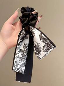 1个缎带蝴蝶结卷发发圈，女士优雅低马尾发髻发饰，头饰发带头饰