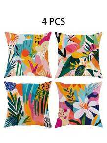 Funda de almohada de 4 piezas/1 pieza con estampado floral bohemio, de colores brillantes y estilo encantador, adecuada para decoración de fiestas en el porche, terraza, sofá, sala de estar exterior, sala de estar, sofá y dormitorio | 18x18 pulgadas | Cierre con cremallera | Tela suave y cómoda - resistente a la decoloración, lavable a máquina, adecuada para la decoración del hogar. Sin relleno de almohada