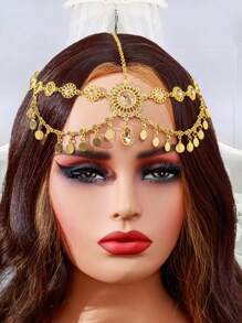 1 Stück modische goldene bohemische Haarschmuckkette, Quasten Pailletten Kopfschmuck Schmuck für Frauen, Braut Hochzeit
