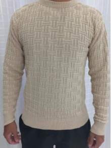 Casual-Basic Knitted Sweater All-Over Print Fall/Winter Winter Regular Fit Knitted For Going Out Evening Formal And Nighttime - 米色 - 查看 1