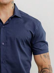 Men's Short Sleeve Shirt Premium Quality Light And Fresh Fabric Easy To Iron - 青碧色 - 查看 5