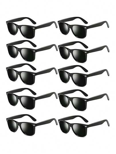 10副复古80年代派对眼镜 - 经典方形复古款，适合成人、万圣节、角色扮演和节日活动（10副装黑色時尚眼鏡，女士时尚眼镜配饰，沙滩装扮，商务休闲礼品，秋冬拍照道具），单身派对装饰，单身派对礼物，单身派对，新娘送礼会回礼，婚礼宾客回礼，万圣节用品，万圣节装饰，圣诞节装饰