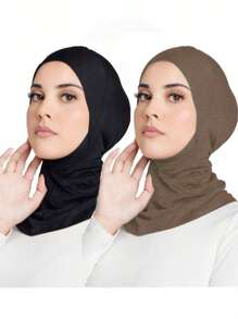 2 pièces Femme Mode Couleur unie Élastique sous le menton Foulard Bonnet Béret pour Femmes Abaya Utilisation quotidienne Sous Casquette