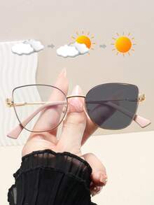 1pc Cat Eye Frame High Quality Hollow Design Photochromic Fashion Glasses, Indoor Non-Prescription Glasses Multi-Purpose Fashion Versatile Women's Fashion Glasses